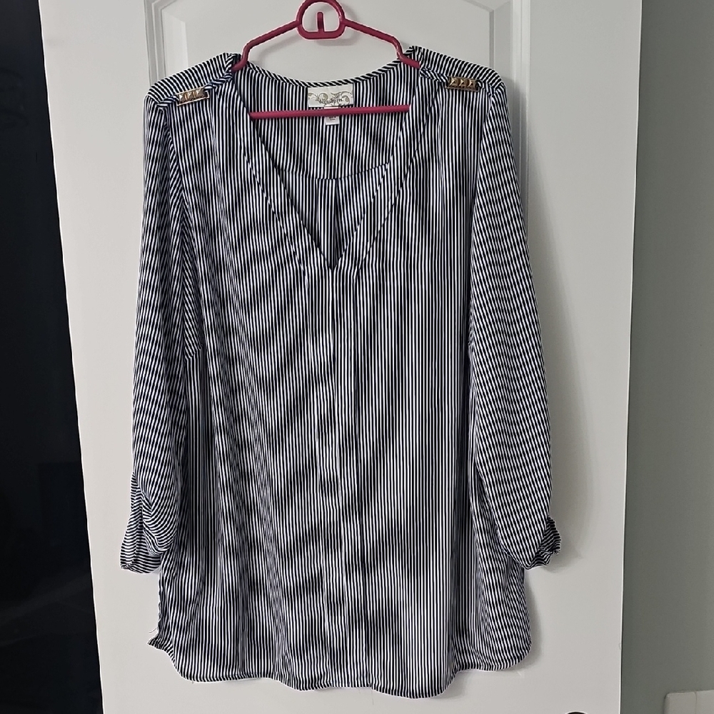 dressbarn Black and White Striped Blouse
